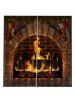 2 Panels Christmas Fireplace Stockings Print Curtains -  