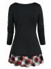 Plaid Print Mock Button Ruched Layered T-shirt -  