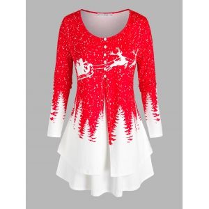 

Plus Size Christmas Snowflake Tree Print Layered T Shirt, Red