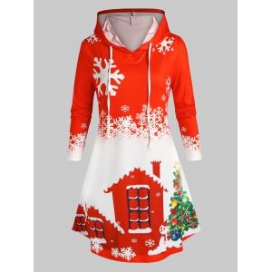 

Plus Size Christmas Snowflake Snowman Hoodie Dress, Red