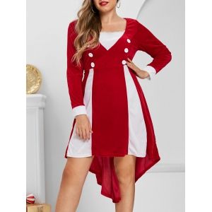 

Plus Size Velvet Christmas High Low Two Tone Dress, Red