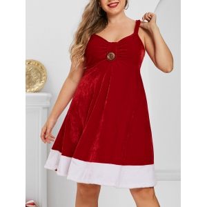 

Plus Size Two Tone Velvet Backless A Line Christmas Dress, Red