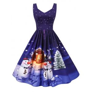 

Christmas Santa Claus Tree Gift Print Sweetheart Dress, Denim dark blue