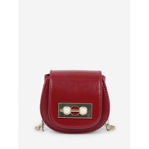 

Faux Pearl Chain Mini Saddle Bag, Red wine