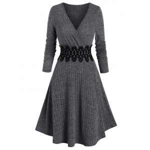 

Ribbed Applique A Line Wrap Knitted Dress, Dark slate grey