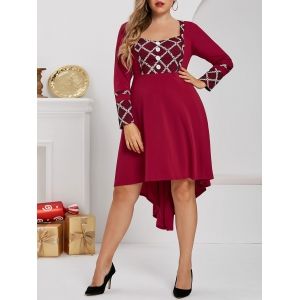 

Plus Size High Low Mesh Panel Square Neck Midi Dress, Cherry red