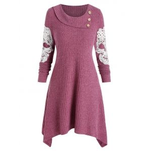 

Embroidery Skull Buttons Sweater Dress, Lipstick pink