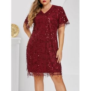 

Plus Size Sequin Party Dress, Deep red