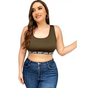 

Plus Size Graphic Crisscross Back Cropped Tank Top, Green