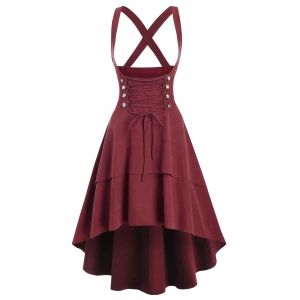 

Lace Up Layered High Low Suspender Skirt, Red wine