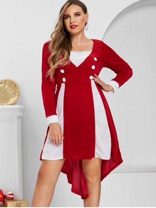 Plus Size Velvet Christmas High Low Two Tone Dress