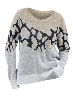 Drop Shoulder Graphic Side Slit Sweater - WHITE - L