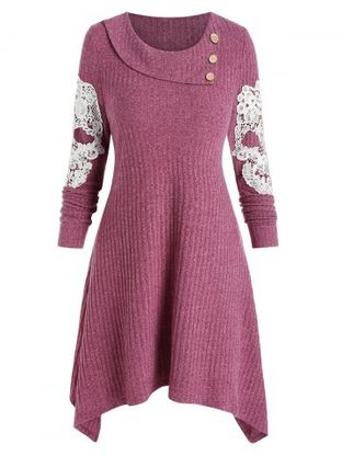 Embroidery Skull Buttons Sweater Dress