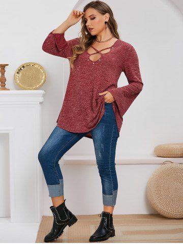 Plus Size Heathered Crisscross Knitted T Shirt