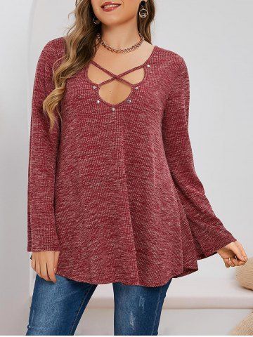 Plus Size Heathered Crisscross Knitted T Shirt
