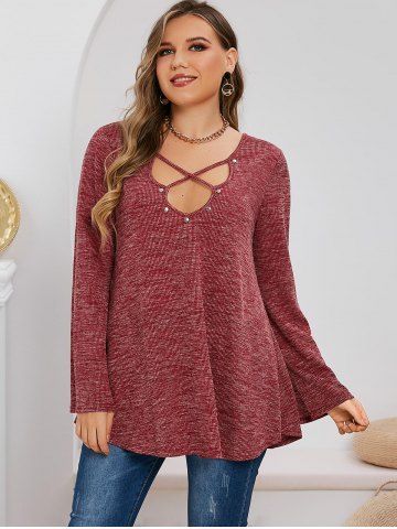 Plus Size Heathered Crisscross Knitted T Shirt