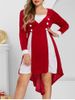Robe de Noël Haute Basse Bicolore de Grande Taille en Velours - Rouge L
