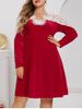 Plus Size Velvet Christmas Applique Panel A Line Dress -  