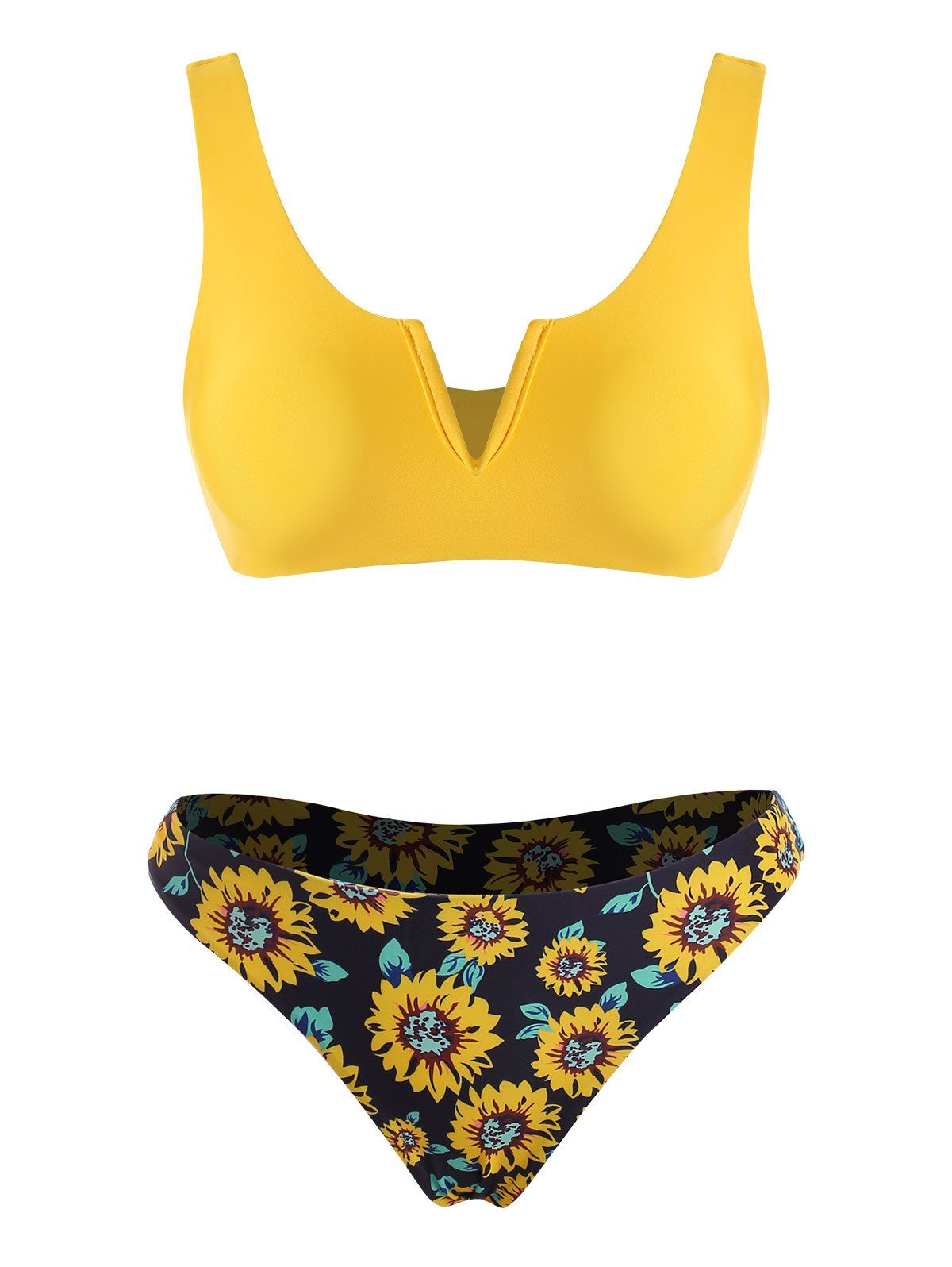 

V-wire Floral Chrysanthemum Tank Bikini Swimwear, Yellow