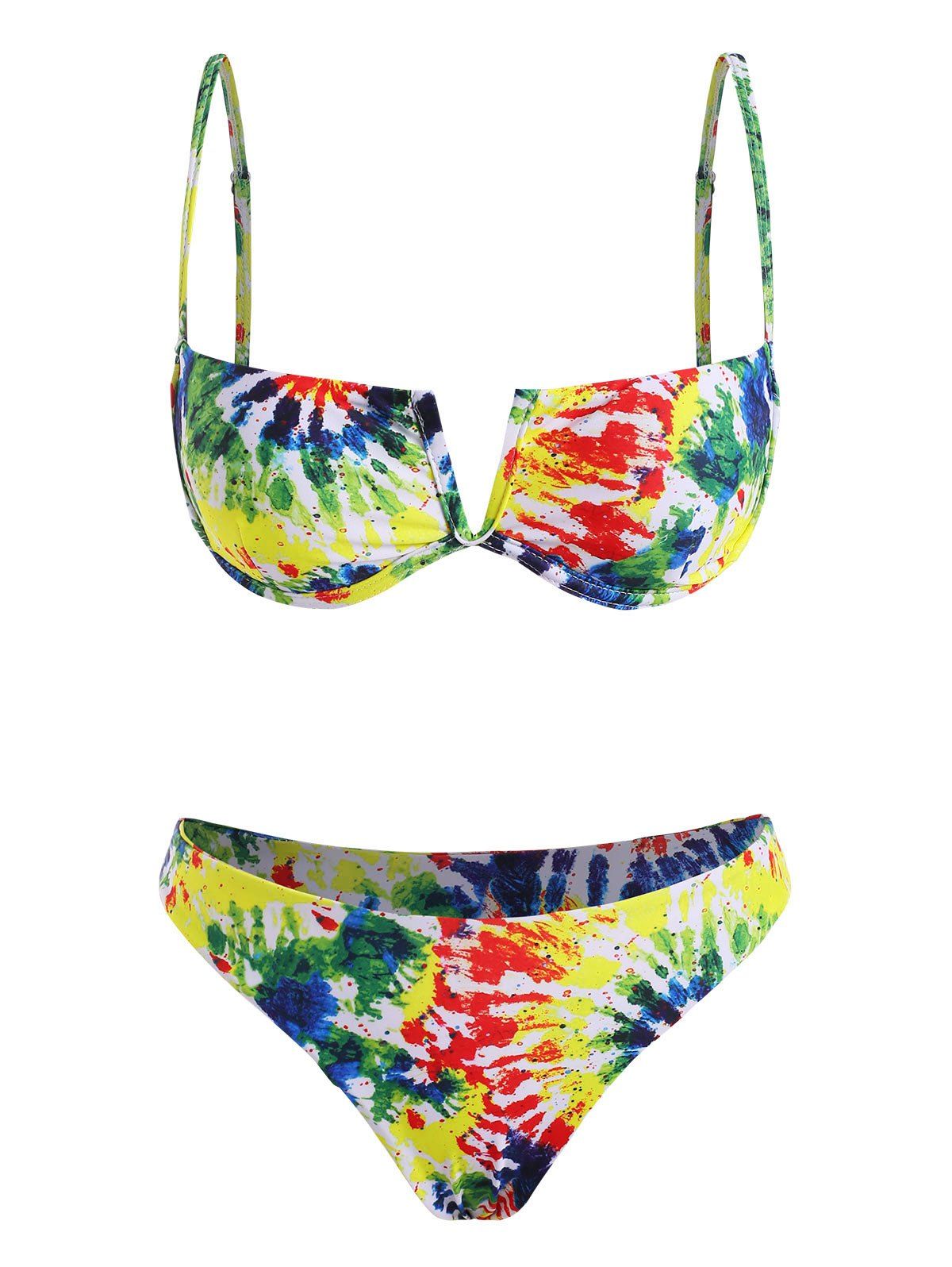 

Colorful Tie Dye V-wire High Cut Bikini Swimwear, Yellow