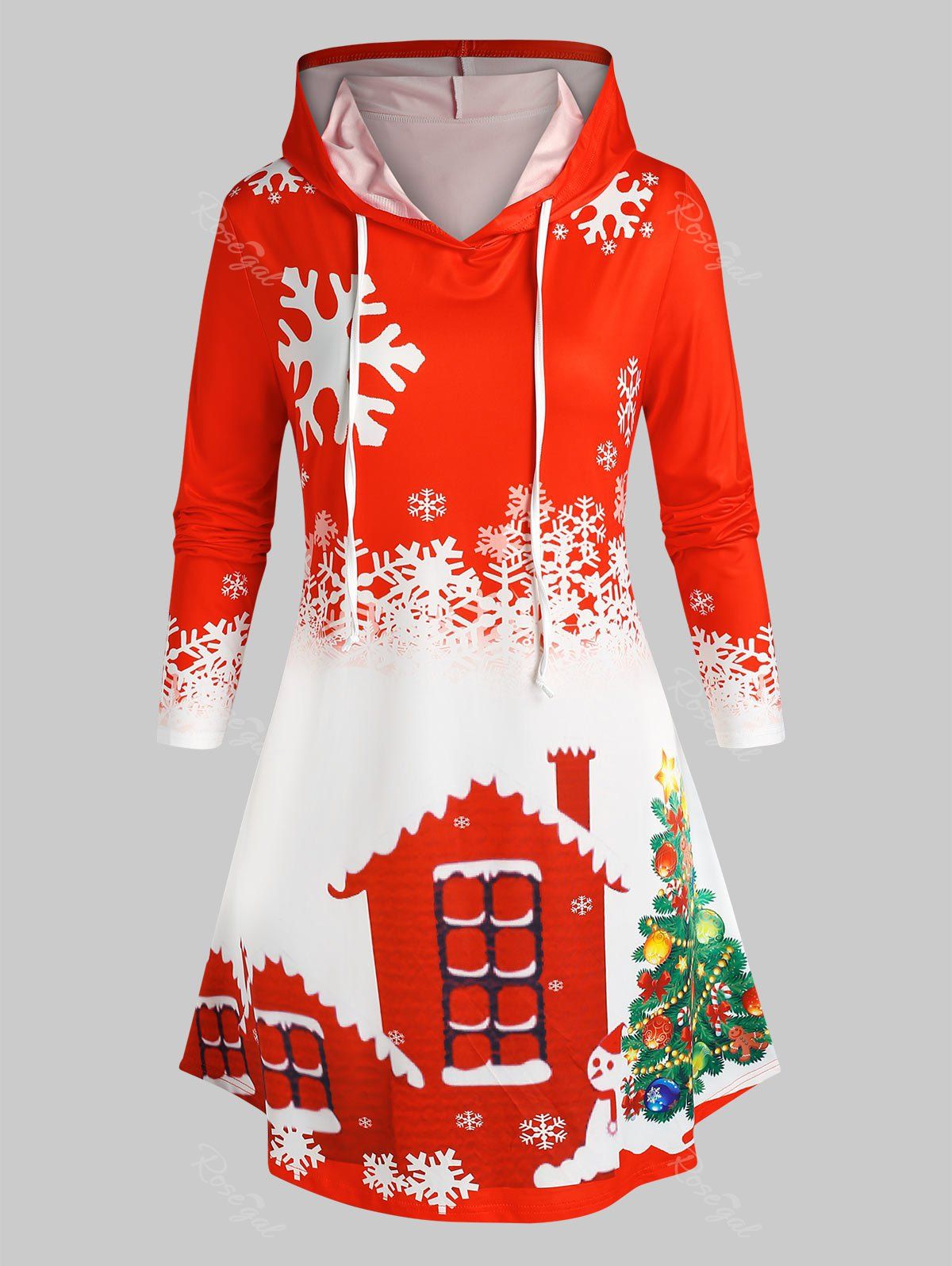 Fancy Plus Size Christmas Snowflake Snowman Hoodie Dress  