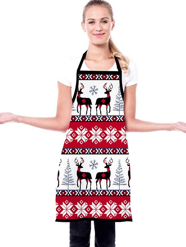 

Christmas Snowflake Elk Print Waterproof Kitchen Apron, Lava red