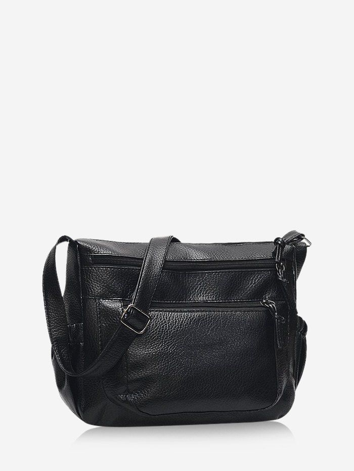 

Casual Pockets Zipper Crossbody Bag, Black