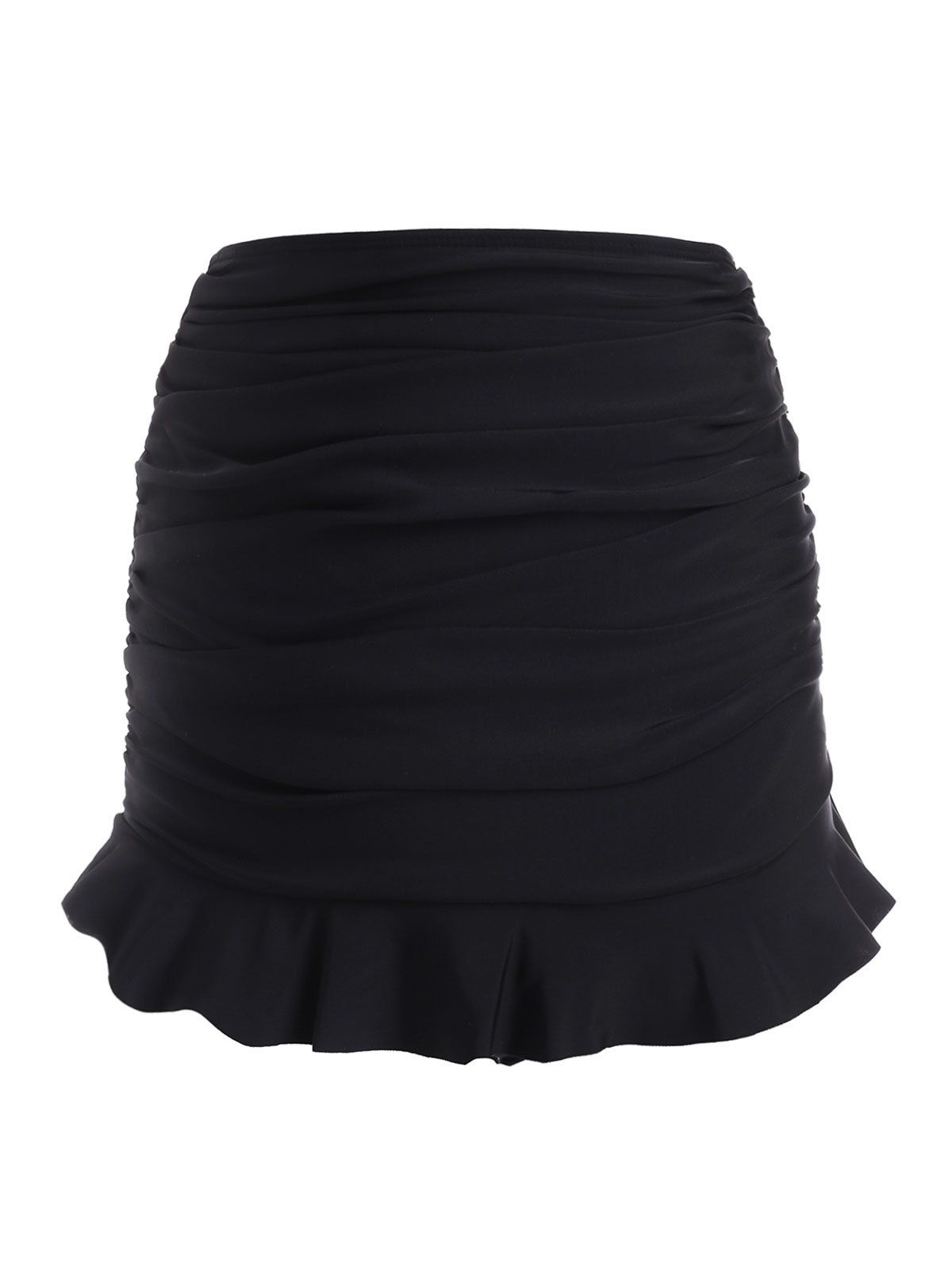 

Flounced Hem Ruched Solid Swim Skirt, Black