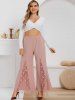 High Waisted Lace Panel Plus Size Boot Cut Pants -  