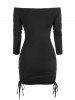 Off The Shoulder Skull Lace Insert Ripped Bodycon Dress -  