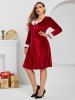 Plus Size Velvet Crossover Faux Fur Panel Knee Length Dress -  