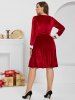 Robe Longueur à Genou Croisée Panneau en Fausse Fourrure de Grande Taille - Rouge 3X