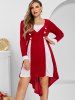 Robe de Noël Haute Basse Bicolore de Grande Taille en Velours - Rouge L