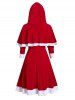 Plus Size Christmas Velvet A Line Dress with Hooded Cape Set -  