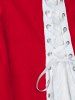 Robe Mi-Longue Haute Basse de Grande Taille à Lacets en Velours - Rouge 1X
