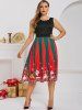 Plus Size Christmas Colorblock  Scalloped Neck Dress -  
