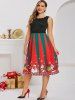 Plus Size Christmas Colorblock  Scalloped Neck Dress -  