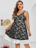Plus Size Lace Flowers Overlay Backless Cupped Dress -  