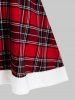 Plus Size Plaid Hooded A Line Faux Fur Panel Knit Dress -  