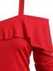Robe de Noël Imprimée à Epaule Dénudée de Grande Taille à Volants - Rouge 5X