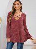 Plus Size Heathered Crisscross Knitted T Shirt -  