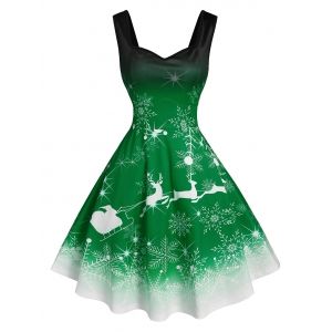 

Christmas Snowflake Elk Print Ombre Color Dress, Medium sea green