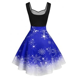 

Christmas Snowflake Elk Print Ombre Color Dress, Blueberry blue