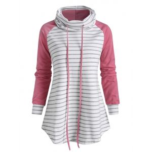 

Striped Funnel Neck Raglan Sleeve Sweatshirt, Light pink