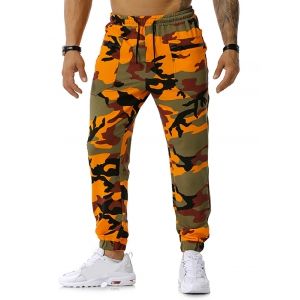

Camouflage Print Zipper Pockets Sports Pants, Orange