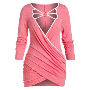

Plus Size O Ring Strappy Crossover T Shirt, Light pink