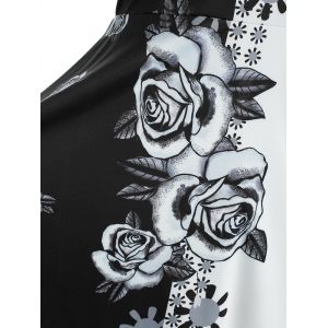 Contrast Rose Flower Print Sleeveless Strappy Dress