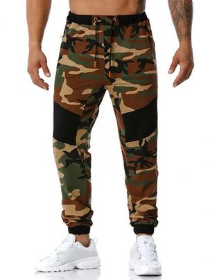 Zipper Pockets Camouflage Print Sports Pants