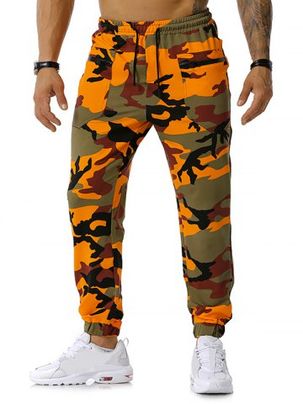 Camouflage Print Zipper Pockets Sports Pants