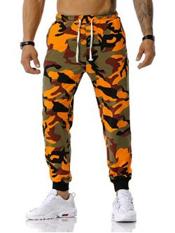 Pantalon de Sport Motif de Camouflage à Cordon - ORANGE - XL